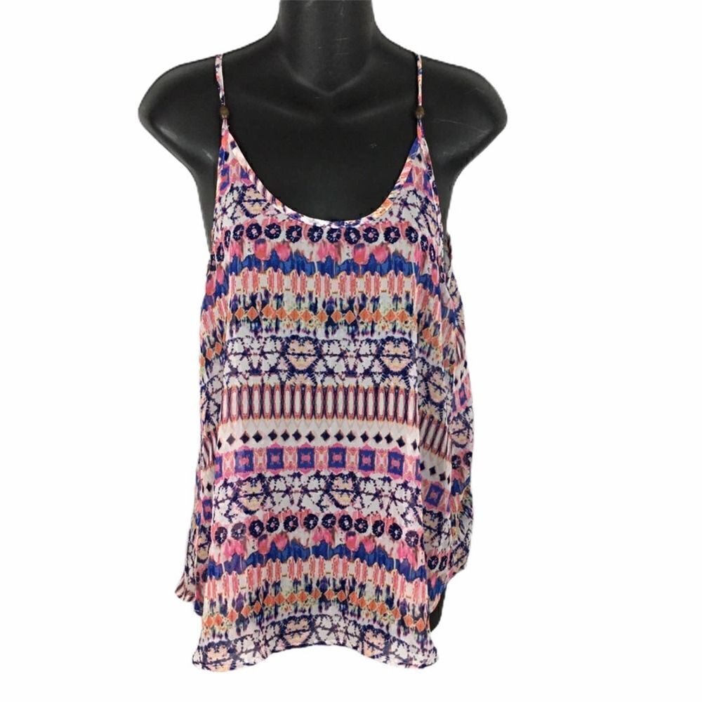 Three Pink Hearts boho sheer multi color blouse S